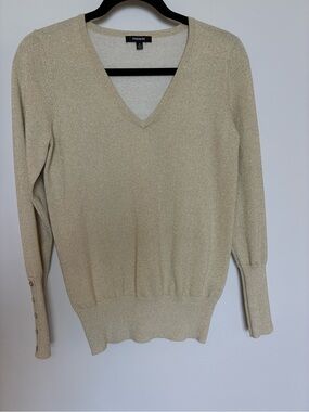 Premise Metallic Subtle Gold V-Neck Pullover Sweater Sz M